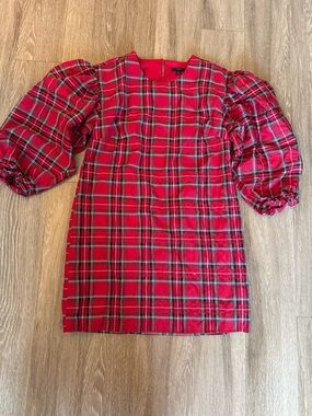 J. Crew Red Plaid Tartan Dress with Multicolor Stripes